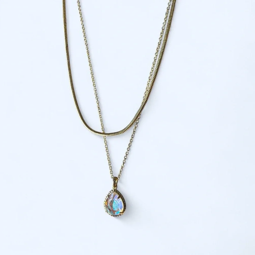 Kendra Scott Double Layered Gold Chain Necklace with Iridescent Pendant - Picture 8 of 8
